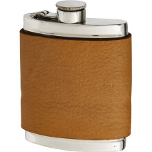 Large 6oz Pewter Kidney Flask with English Tan Leather Captive Top Design