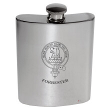 Forrester Family Crest 6oz Polished Pewter Kidney Flask