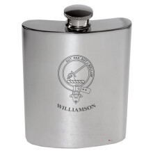 Williamson Family Crest 6oz Polished Pewter Kidney Flask