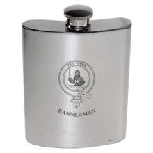 Bannerman Family Crest 6oz Polished Pewter Kidney Flask