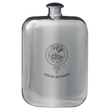 Abercrombie Family Crest Design Pocket Hip Flask 6oz Rounded Polished Pewter