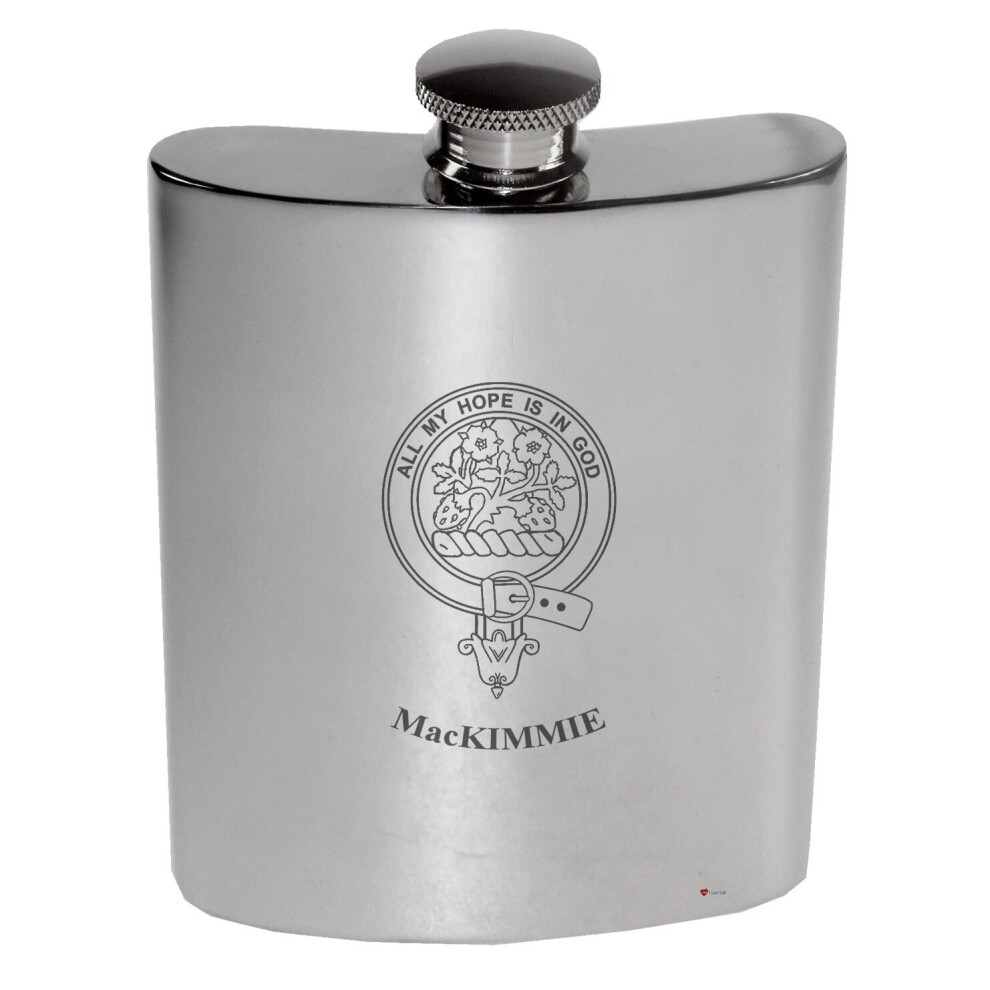 MacKimmie Family Crest 6oz Polished Pewter Kidney Flask-image-OPC-P7CXND7-NEW