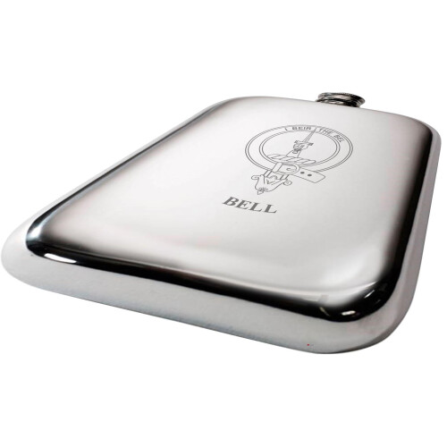 Bell Scottish Clan Crest Name Pewter Hip Flask 6oz 1