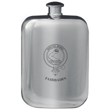 Fairbairn Family Crest Design Pocket Hip Flask 6oz Rounded Polished Pewter