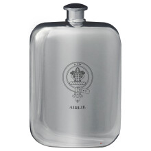 Airlie Family Crest Design Pocket Hip Flask 6oz Rounded Polished Pewter