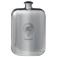 Loudoun Family Crest Design Pocket Hip Flask 6oz Rounded Polished Pewter