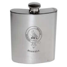 Boswell Family Crest 6oz Polished Pewter Kidney Flask