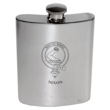 Nixon Family Crest 6oz Polished Pewter Kidney Flask