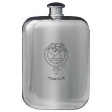 Fordyce Family Crest Design Pocket Hip Flask 6oz Rounded Polished Pewter