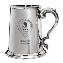 StirlingofKeir Family Crest Polished Pewter 1 Pint Tankard with Scroll Handle
