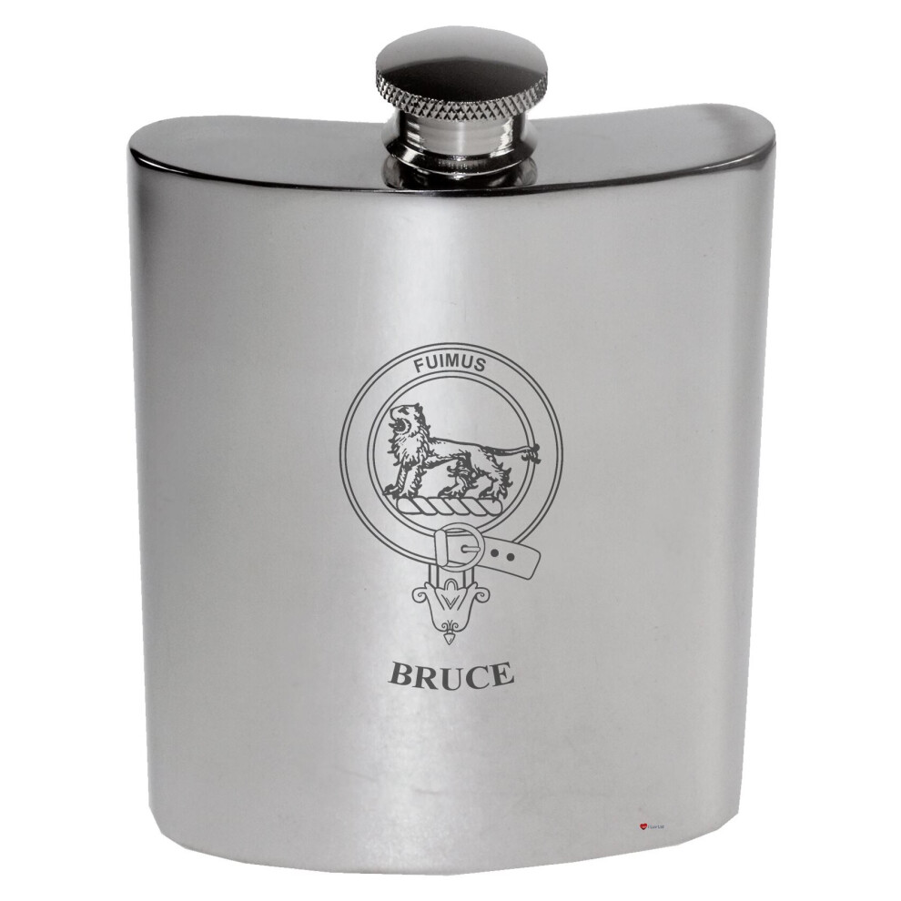 Bruce Family Crest 6oz Polished Pewter Kidney Flask-image-OPC-P7CXPNN-NEW