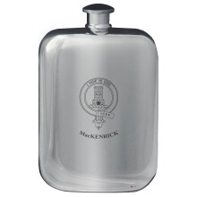 MacKenrick Family Crest Design Pocket Hip Flask 6oz Rounded Polished Pewter