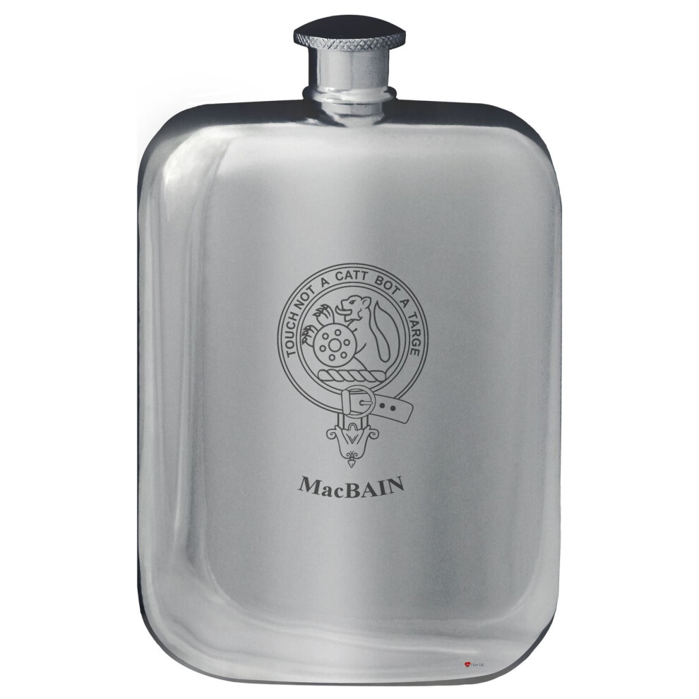 MacBain Family Crest Design Pocket Hip Flask 6oz Rounded Polished Pewter-image-OPC-P7CXPXQ-NEW
