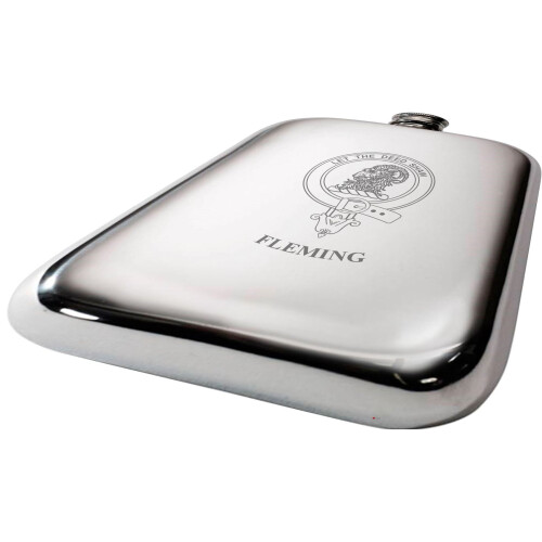 Fleming Scottish Clan Crest Name Pewter Hip Flask 6oz 1