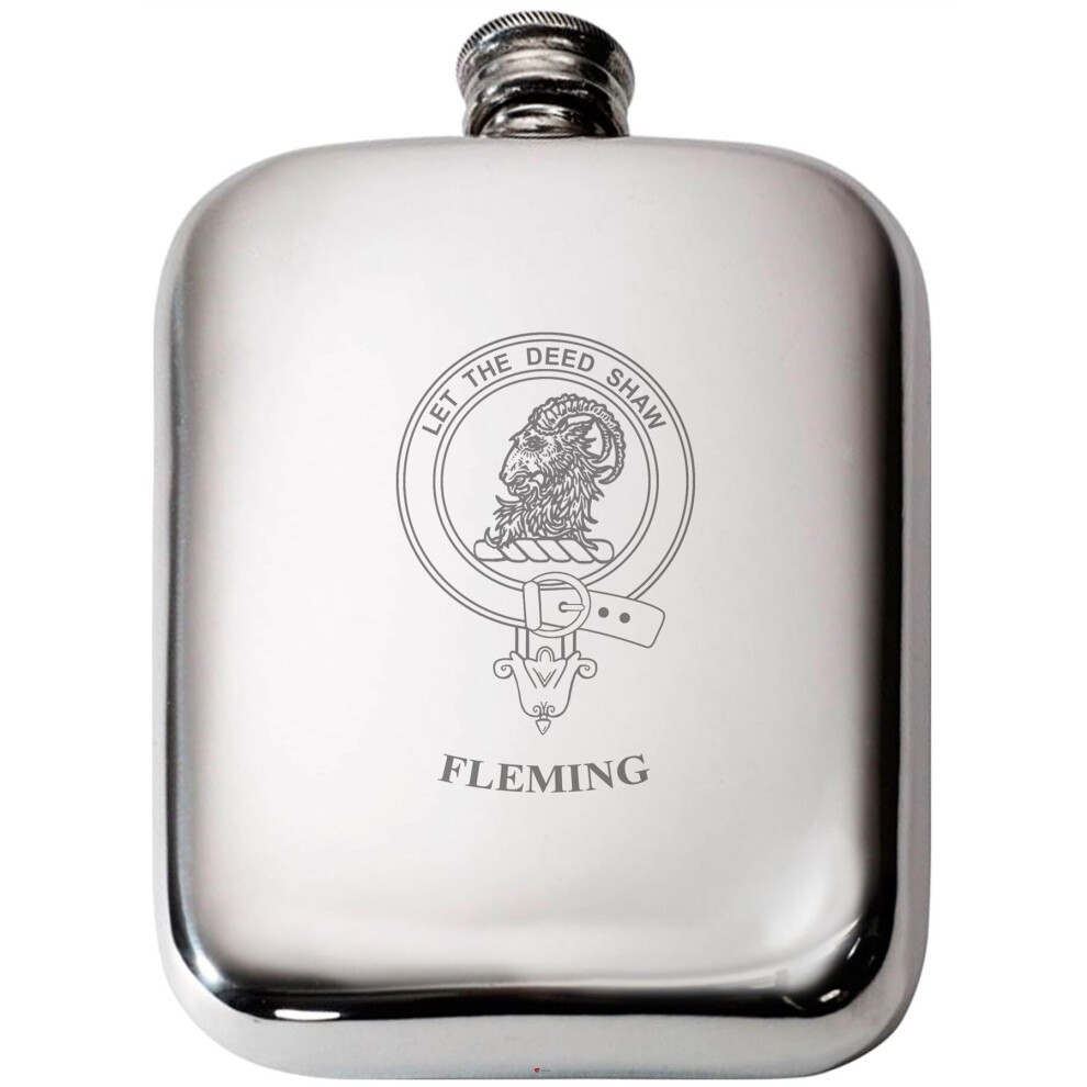 Fleming Scottish Clan Crest Name Pewter Hip Flask 6oz