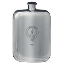 Bell Family Crest Design Pocket Hip Flask 6oz Rounded Polished Pewter
