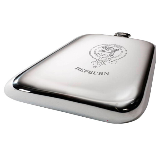 Hepburn Scottish Clan Crest Name Pewter Hip Flask 6oz 1
