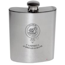 Campbell of Breadalbane Family Crest 6oz Polished Pewter Kidney Flask