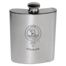 Haldane Family Crest 6oz Polished Pewter Kidney Flask