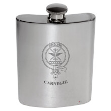 Carnegie Family Crest 6oz Polished Pewter Kidney Flask