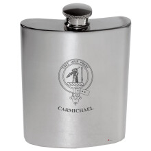 Carmichael Family Crest 6oz Polished Pewter Kidney Flask