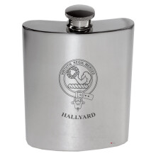 Hallyard Family Crest 6oz Polished Pewter Kidney Flask