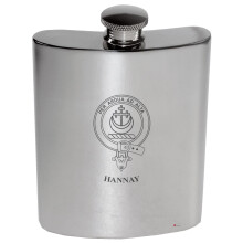 Hannay Family Crest 6oz Polished Pewter Kidney Flask