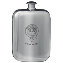 Gilbertson Family Crest Design Pocket Hip Flask 6oz Rounded Polished Pewter