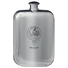 Bunten Family Crest Design Pocket Hip Flask 6oz Rounded Polished Pewter