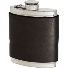 Large 6oz Pewter Kidney Flask with Black Raven Leather Captive Top Design