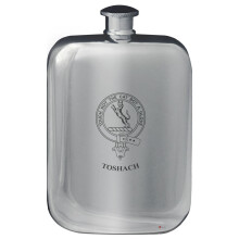 Toshach Family Crest Design Pocket Hip Flask 6oz Rounded Polished Pewter