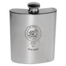 Wilson Family Crest 6oz Polished Pewter Kidney Flask