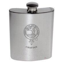 Chattan Family Crest 6oz Polished Pewter Kidney Flask