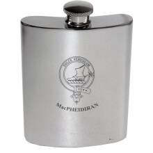 MacPheidiran Family Crest 6oz Polished Pewter Kidney Flask
