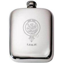 Leslie Scottish Clan Crest Name Pewter Hip Flask 6oz