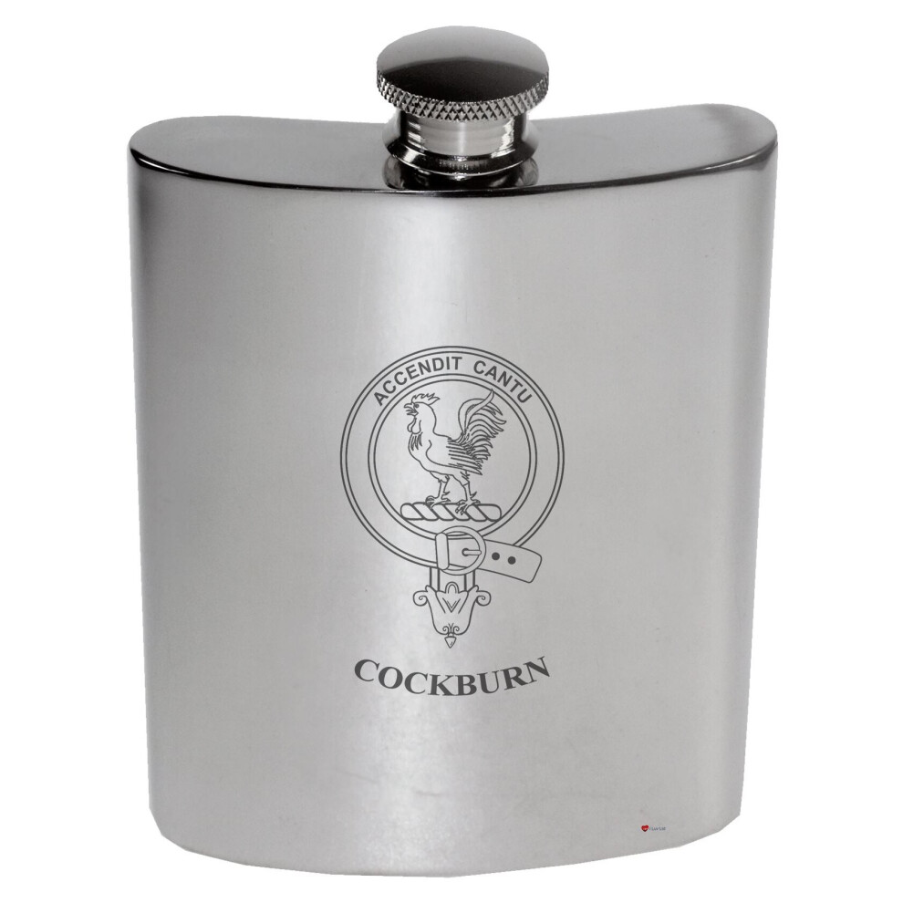 Cockburn Family Crest 6oz Polished Pewter Kidney Flask-image-OPC-P7CXS2N-NEW