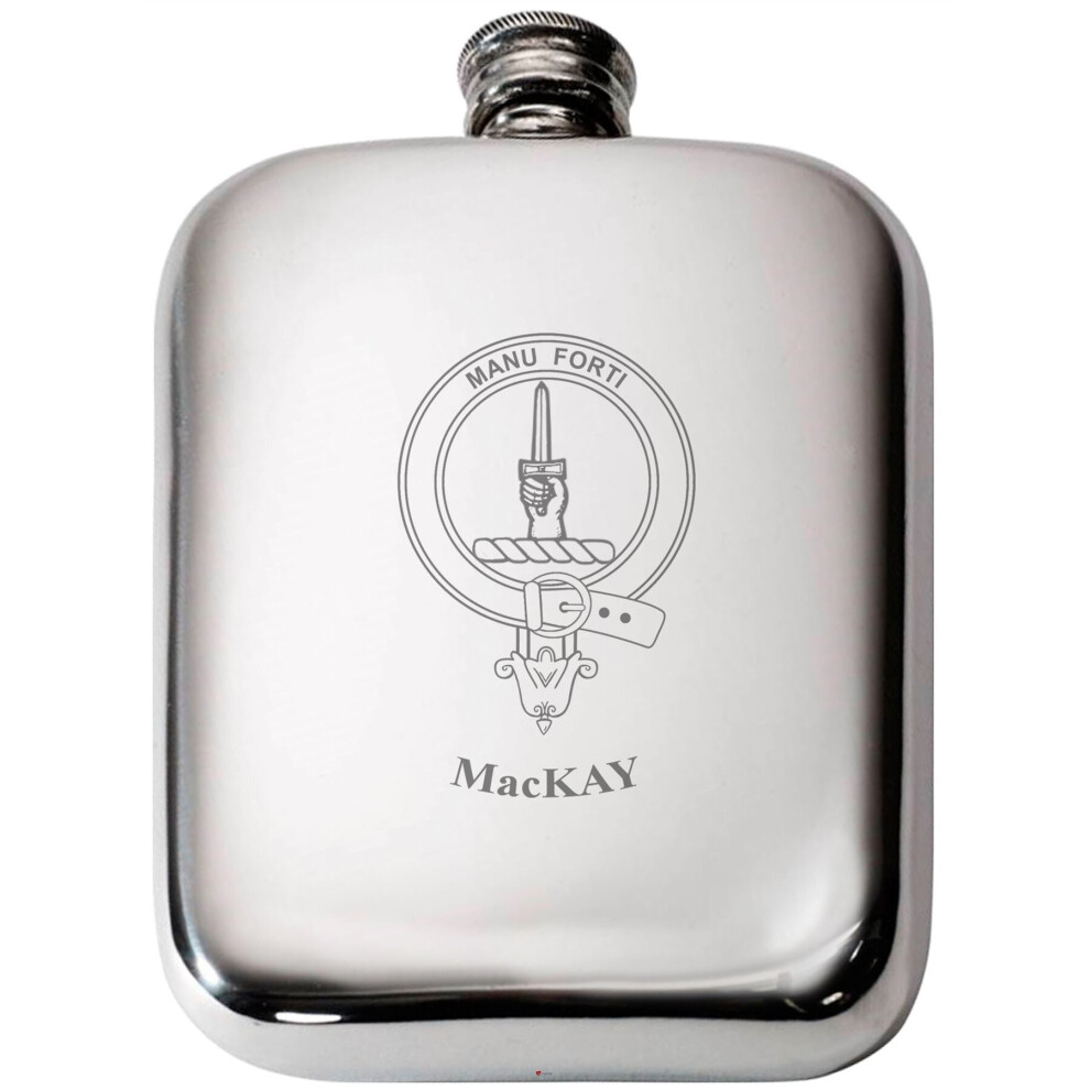 MacKay Scottish Clan Crest Name Pewter Hip Flask 6oz-image-OPC-P7CXS88-NEW