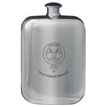 MacCorquodale Family Crest Design Pocket Hip Flask 6oz Rounded