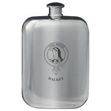 Halket Family Crest Design Pocket Hip Flask 6oz Rounded Polished Pewter