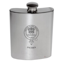 Inches Family Crest 6oz Polished Pewter Kidney Flask