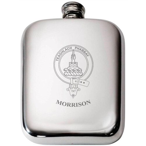 Morrison Scottish Clan Crest Name Pewter Hip Flask 6oz