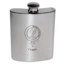 Curry Family Crest 6oz Polished Pewter Kidney Flask