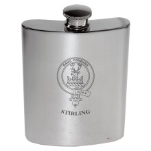Stirling Family Crest 6oz Polished Pewter Kidney Flask