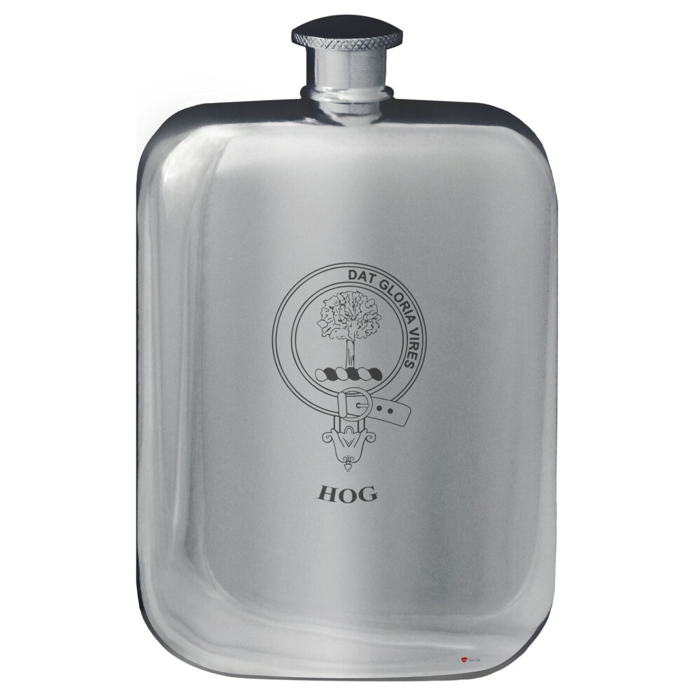 Hog Family Crest Design Pocket Hip Flask 6oz Rounded Polished Pewter-image-OPC-P7CXTW7-NEW