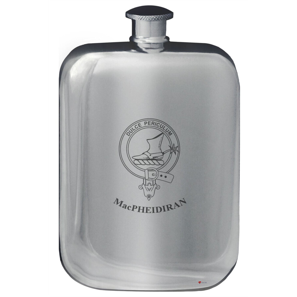 MacPheidiran Family Crest Design Pocket Hip Flask 6oz Rounded-image-OPC-P7CXV9Z-NEW