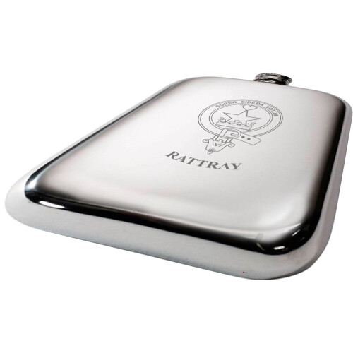 Rattray Scottish Clan Crest Name Pewter Hip Flask 6oz 1