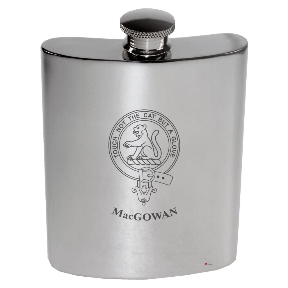 MacGowan Family Crest 6oz Polished Pewter Kidney Flask-image-OPC-P7CXVDN-NEW