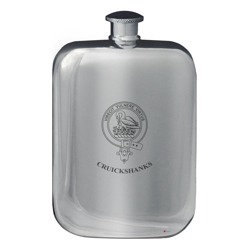 Cruickshanks Family Crest Design Pocket Hip Flask 6oz Rounded-image-OPC-P7CXVWX-NEW