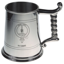 Scobie Crest Tankard with Rope Handle in Polished Pewter 1 Pint Capacity