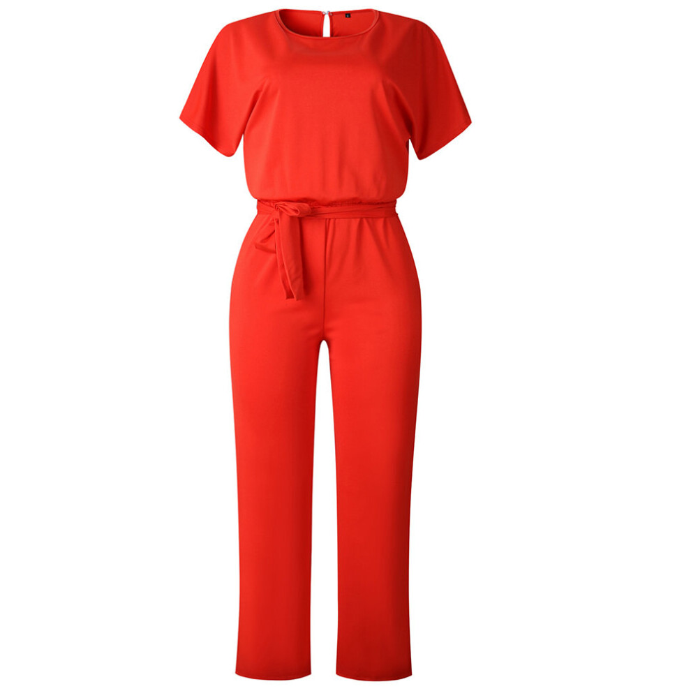 (Red, M) Ladies Jumpsuit Trousers Club Wear Tights Party Casual Pants UK